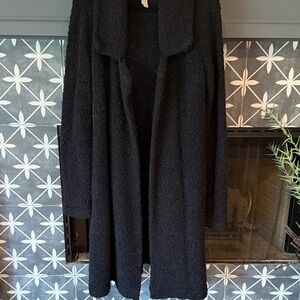 White + Warren Charcoal/Black Textured Cardigan